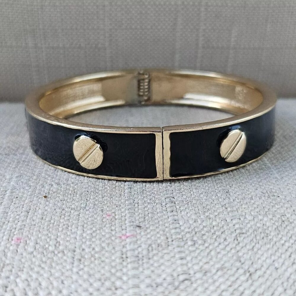 Fashion Bracelet Black/Gold Tone Wrist Band Fashion Jewelry Size 7 in - Picture 4 of 10